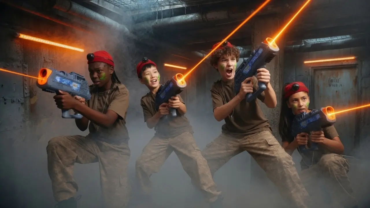 Laser tag in a dark bunker arena